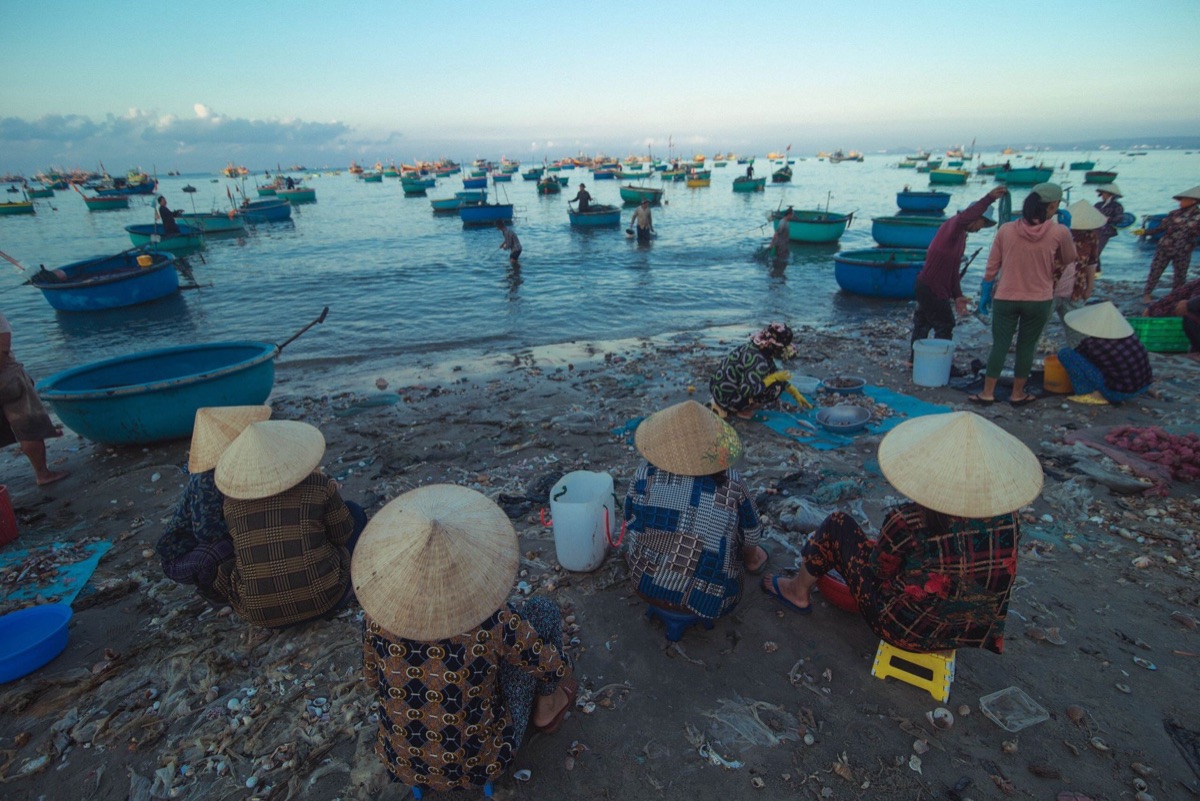 beachfront villa with local fish market