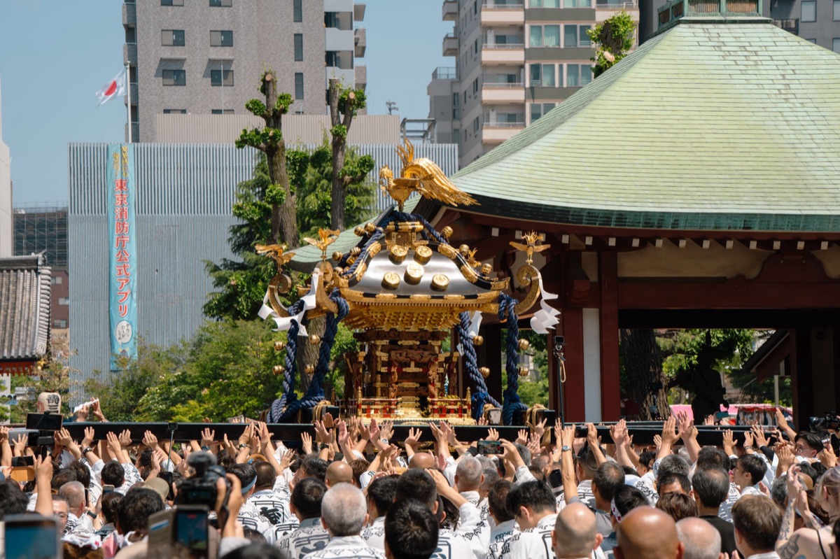 Okinawan shrine with modern musicians