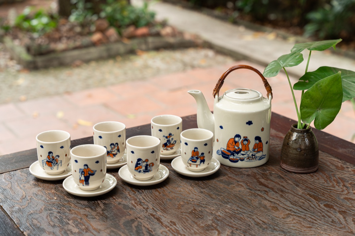 close-up of traditional okinawan pottery with naturalistic patterns