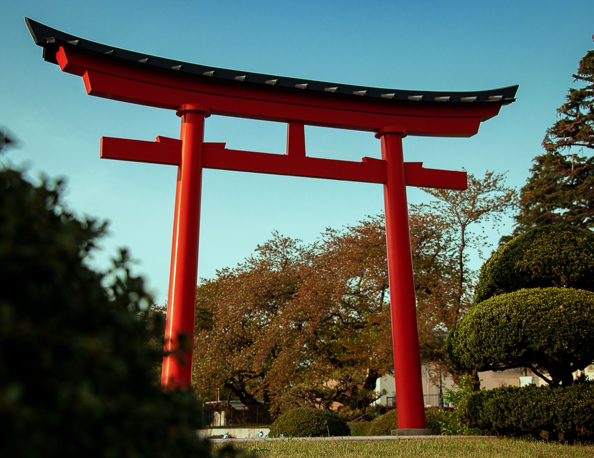 Shrine with traditional torii gate in Okinawa